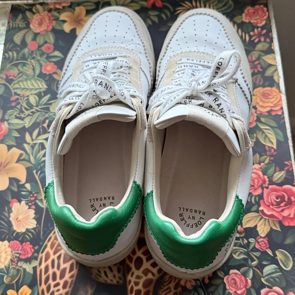 Loeffler Randall White and Green Leather Sneakers - Picture 3 of 6